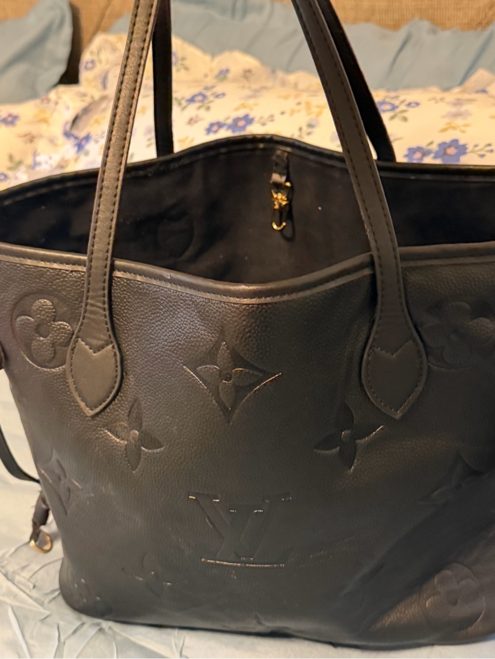 Source Unknown Black Embossed Monogram Leather Tote